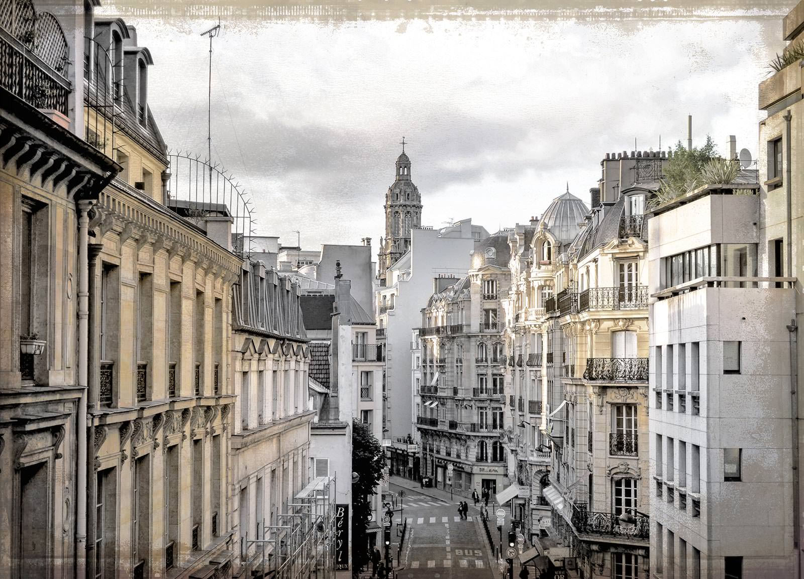 Фотообои старые. Городской пейзаж сепией. Город сепия. Панорама улицы Европы. Старый и современный город.