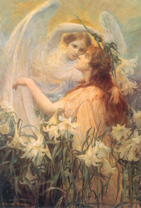 Фотообои Ангел и девушка в цветах | арт.2690