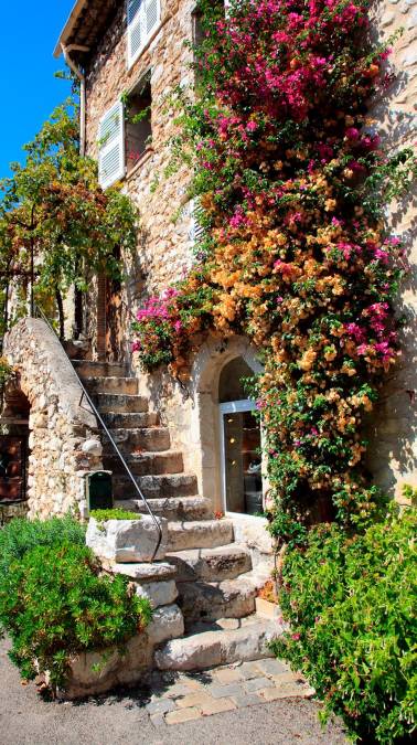 Фотообои Дом из каменной кладки, обвитый цветами | арт.11165
